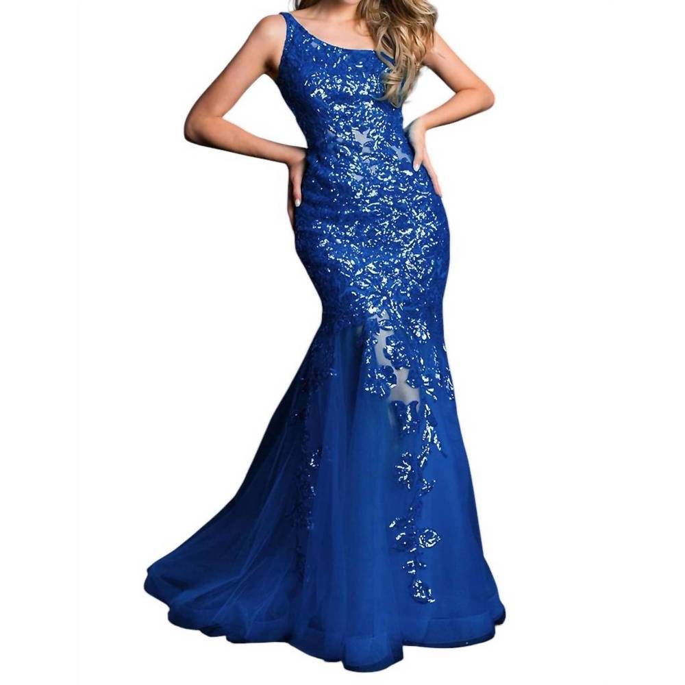 NEW AVA PRESLEY one shoulder prom dress in royal